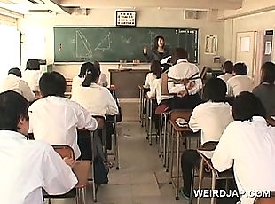 Asian school babe in ropes flashes twat upskirt in class