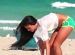 Bikini beach babe spied on and rammed